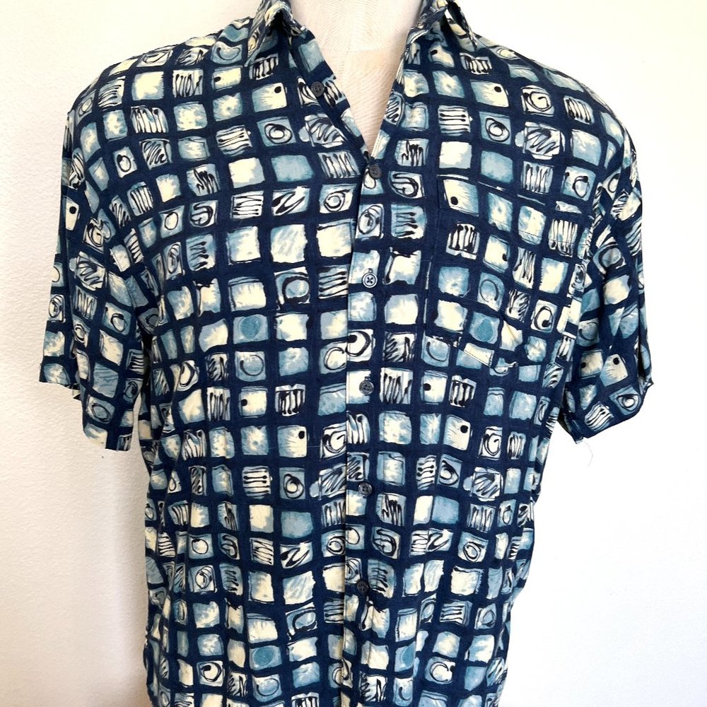 90's Mens Short Sleeve Shirt - Chiamare - Abstract Print - Size Medium